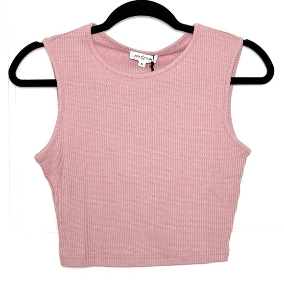 NWT AREA STARS 90s Petal Pink Waffle Knit Sleeveless Crewneck Cropped Tank Top S - Picture 3 of 8